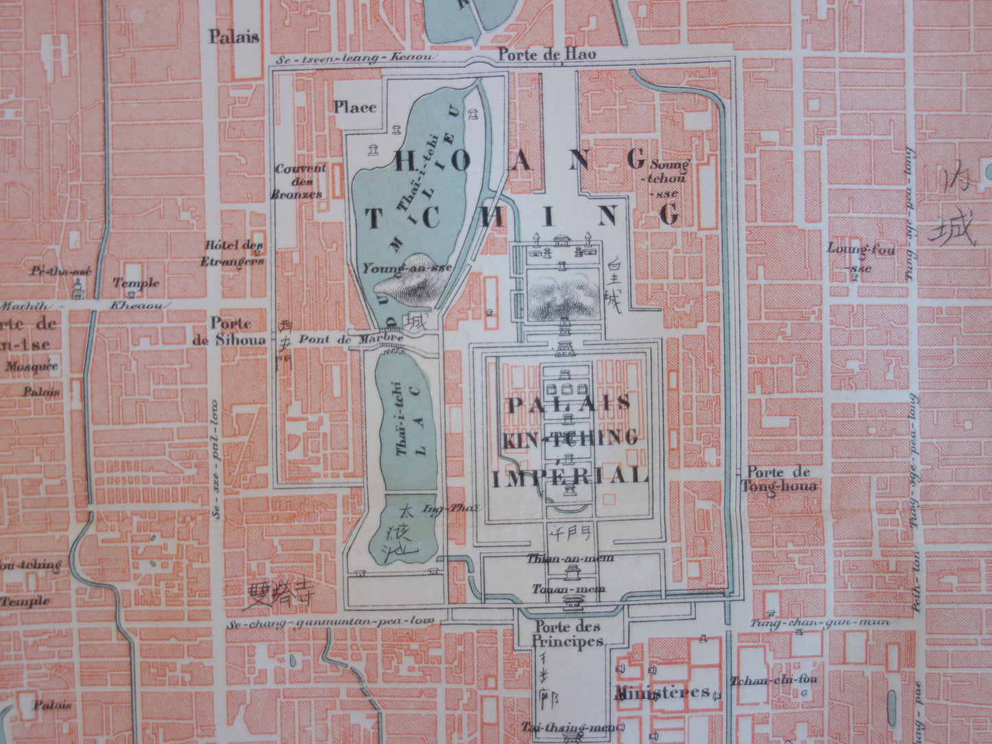 PEKING Große alte Karte von Peking, China, aus dem Jahr 1877, originaler antiker französischer Plan, historische Karten von Peking