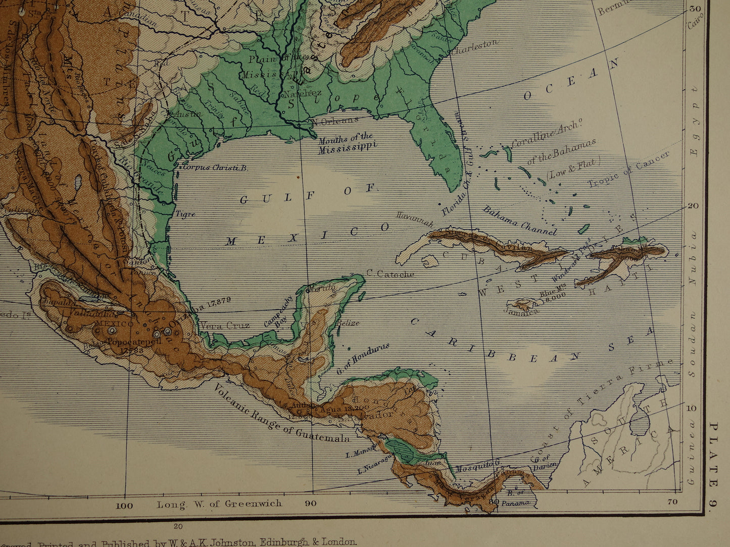 Noord-Amerika antieke kaart van Noord-Amerika 140+ jaar oude landkaart van continent uit 1879 - originele vintage hoogtekaart