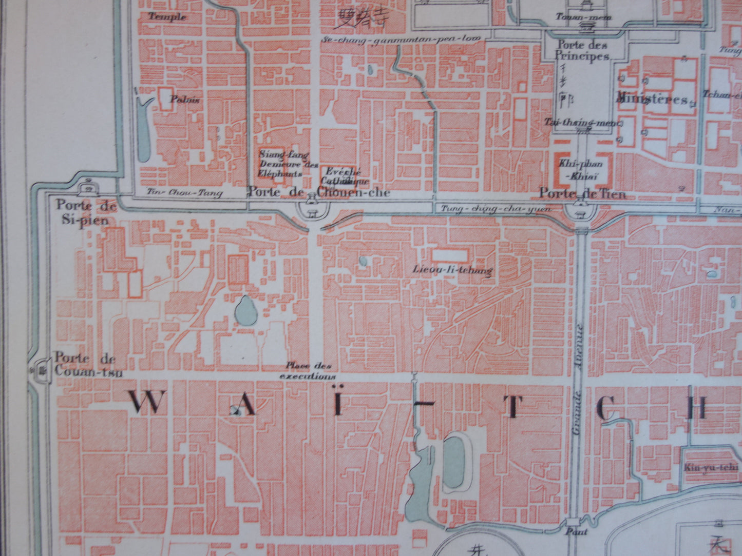 PEKING Große alte Karte von Peking, China, aus dem Jahr 1877, originaler antiker französischer Plan, historische Karten von Peking