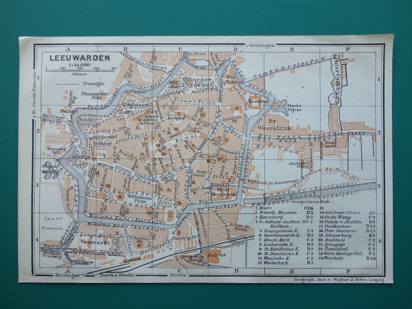 Leeuwarden oude kaart van Leeuwarden uit 1910 kleine originele antieke plattegrond vintage print