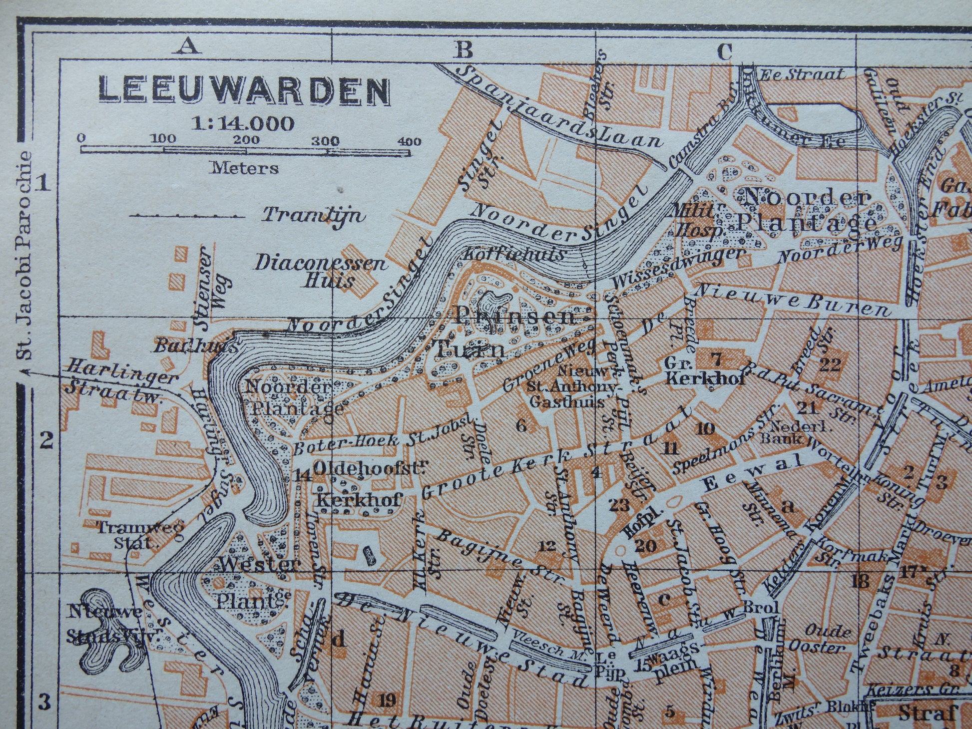 kleine antieke plattegond van Leeuwarden uit 1910