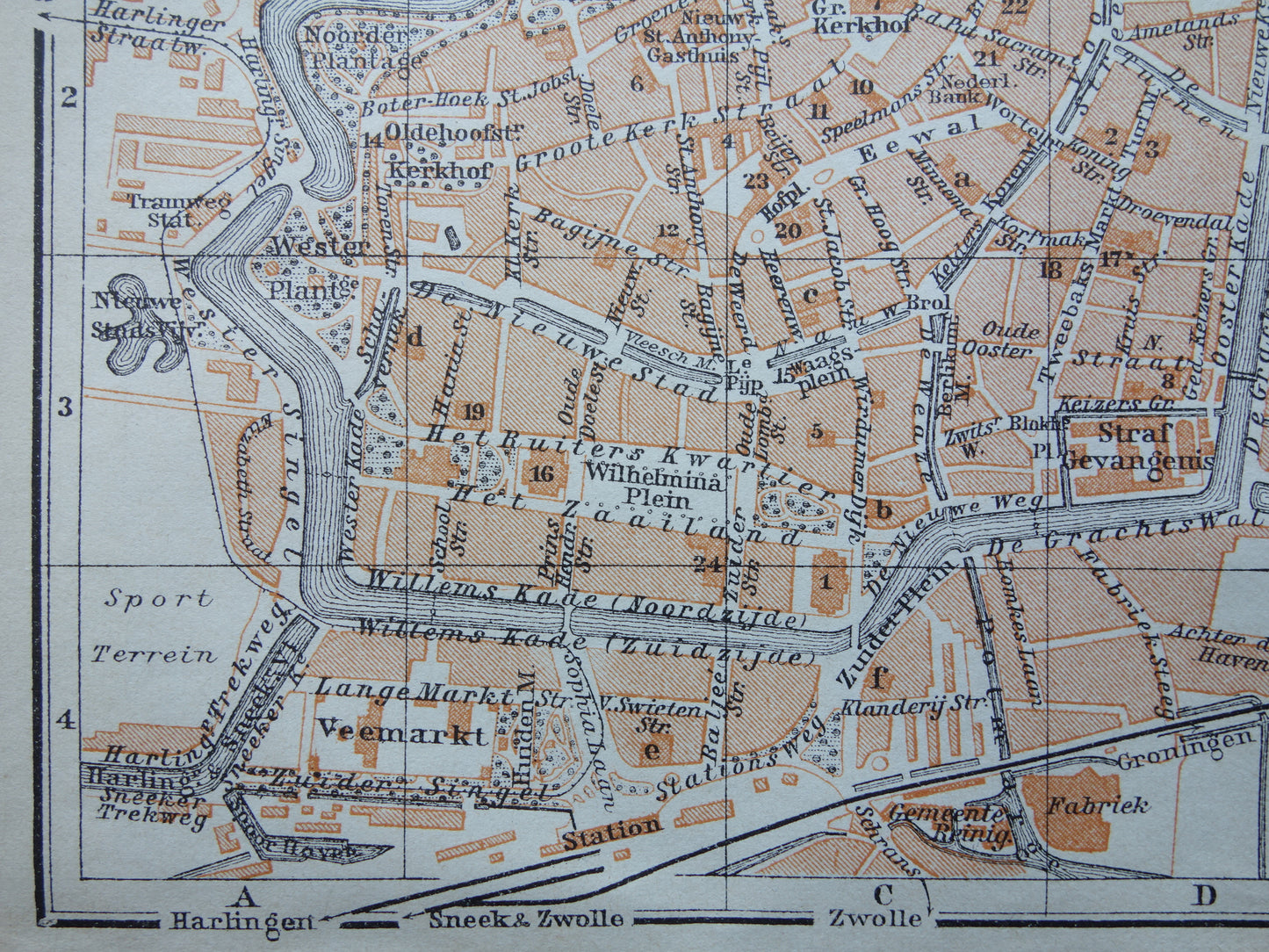 Leeuwarden oude kaart van Leeuwarden uit 1910 kleine originele antieke plattegrond vintage print