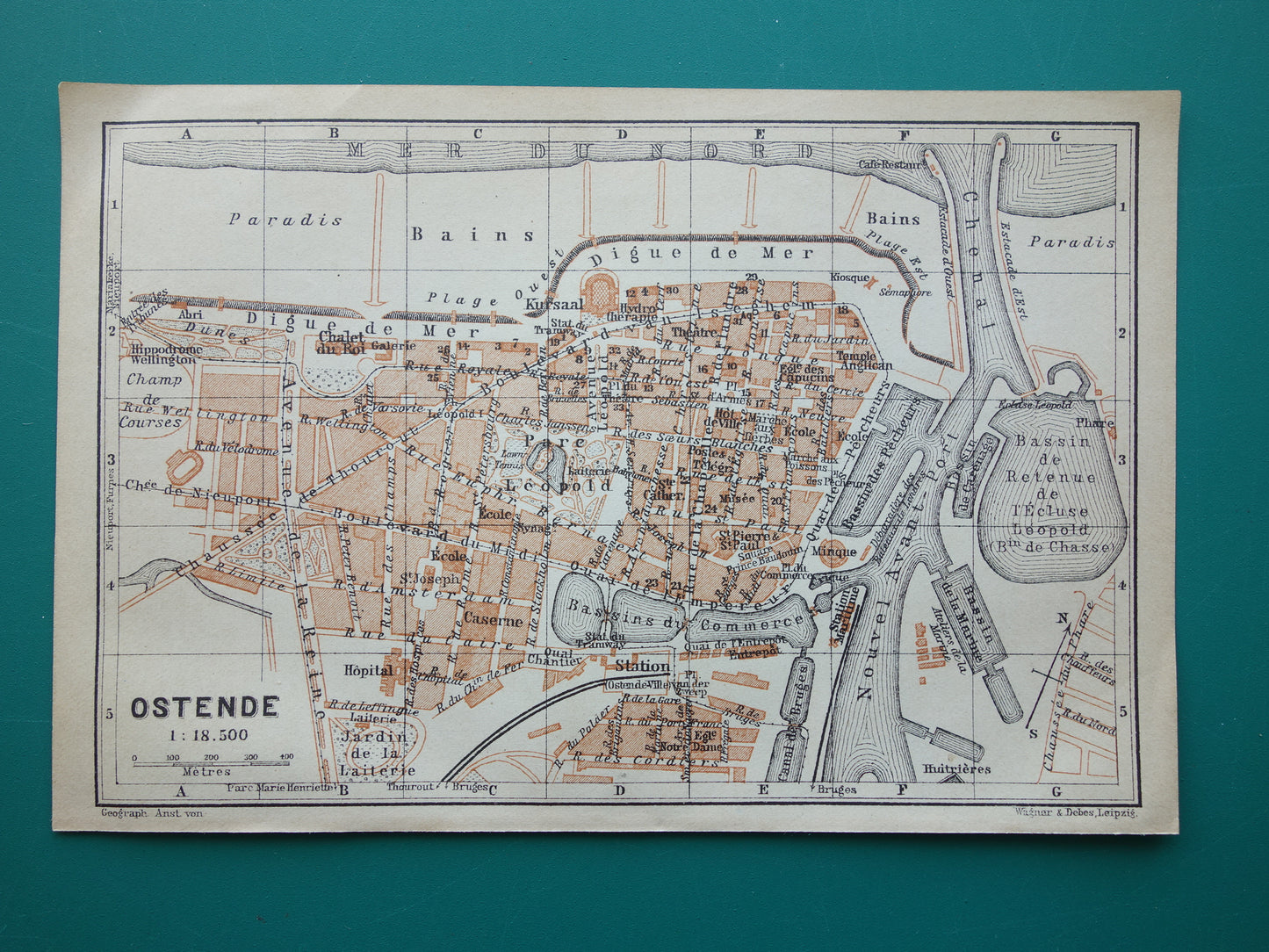 OOSTENDE oude kaart van Ostende België uit 1904 kleine originele antieke plattegrond landkaart
