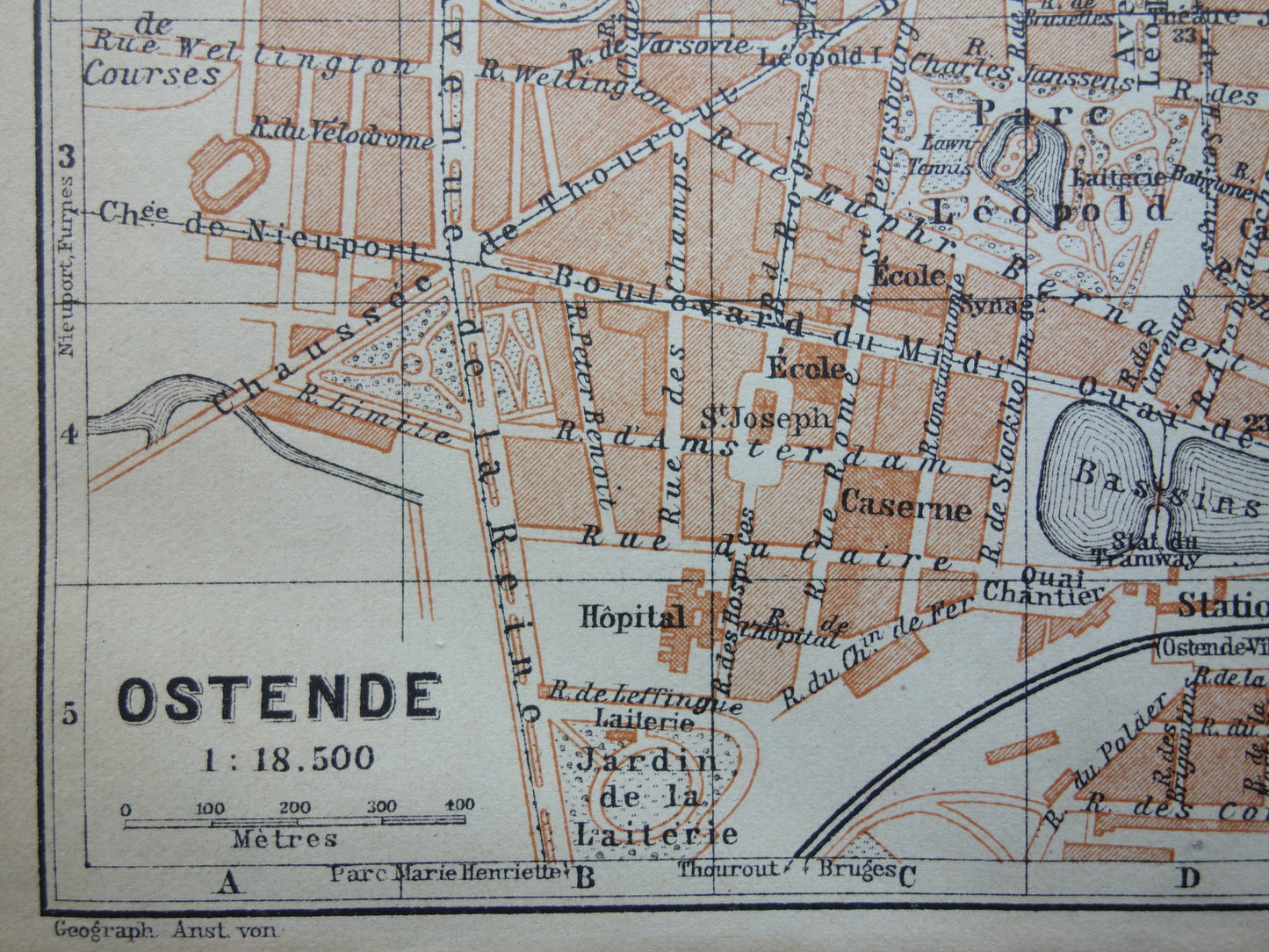 kleine historische kaart plattegrond van Oostende uit 1904