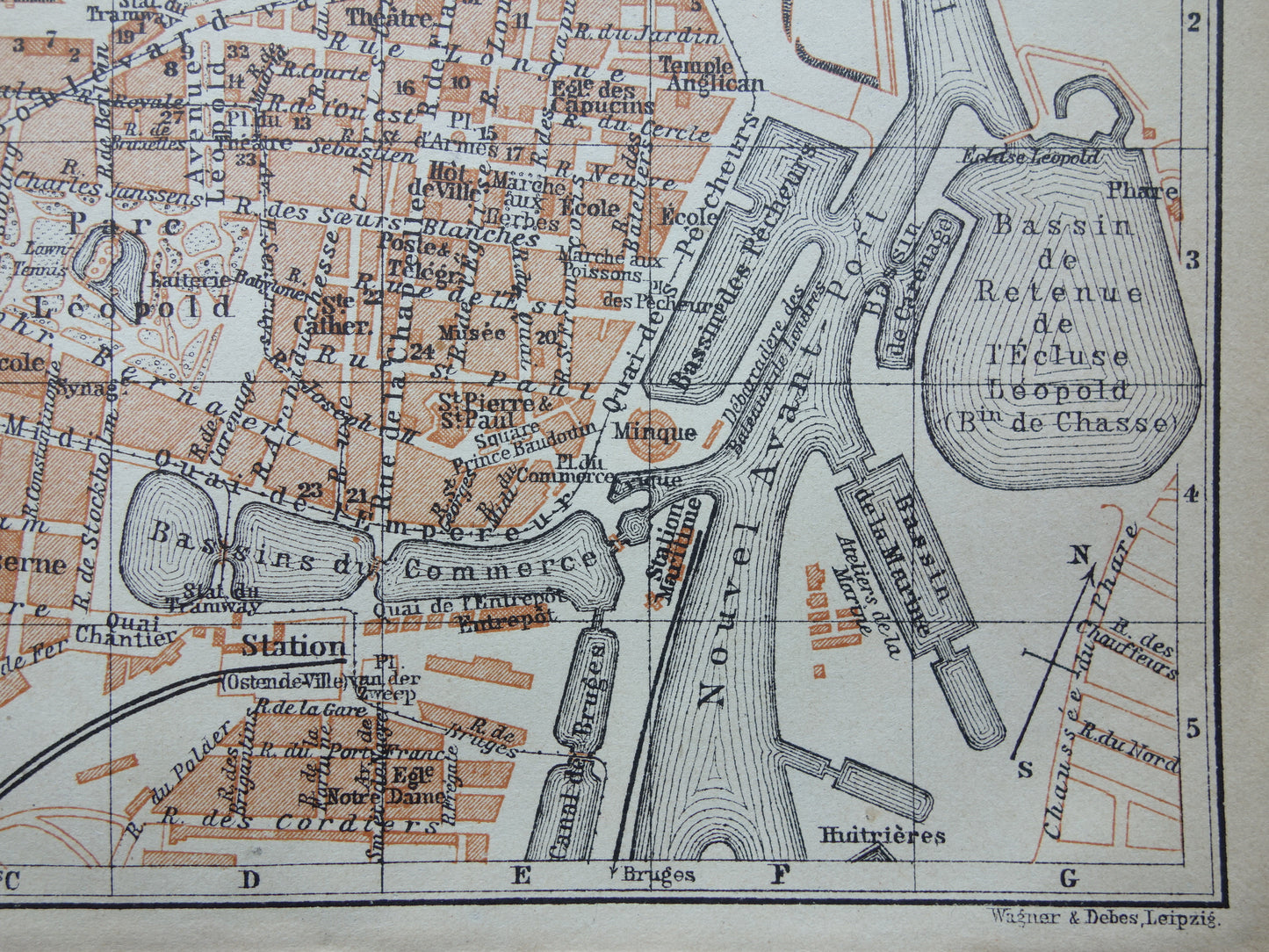 OOSTENDE oude kaart van Ostende België uit 1904 kleine originele antieke plattegrond landkaart