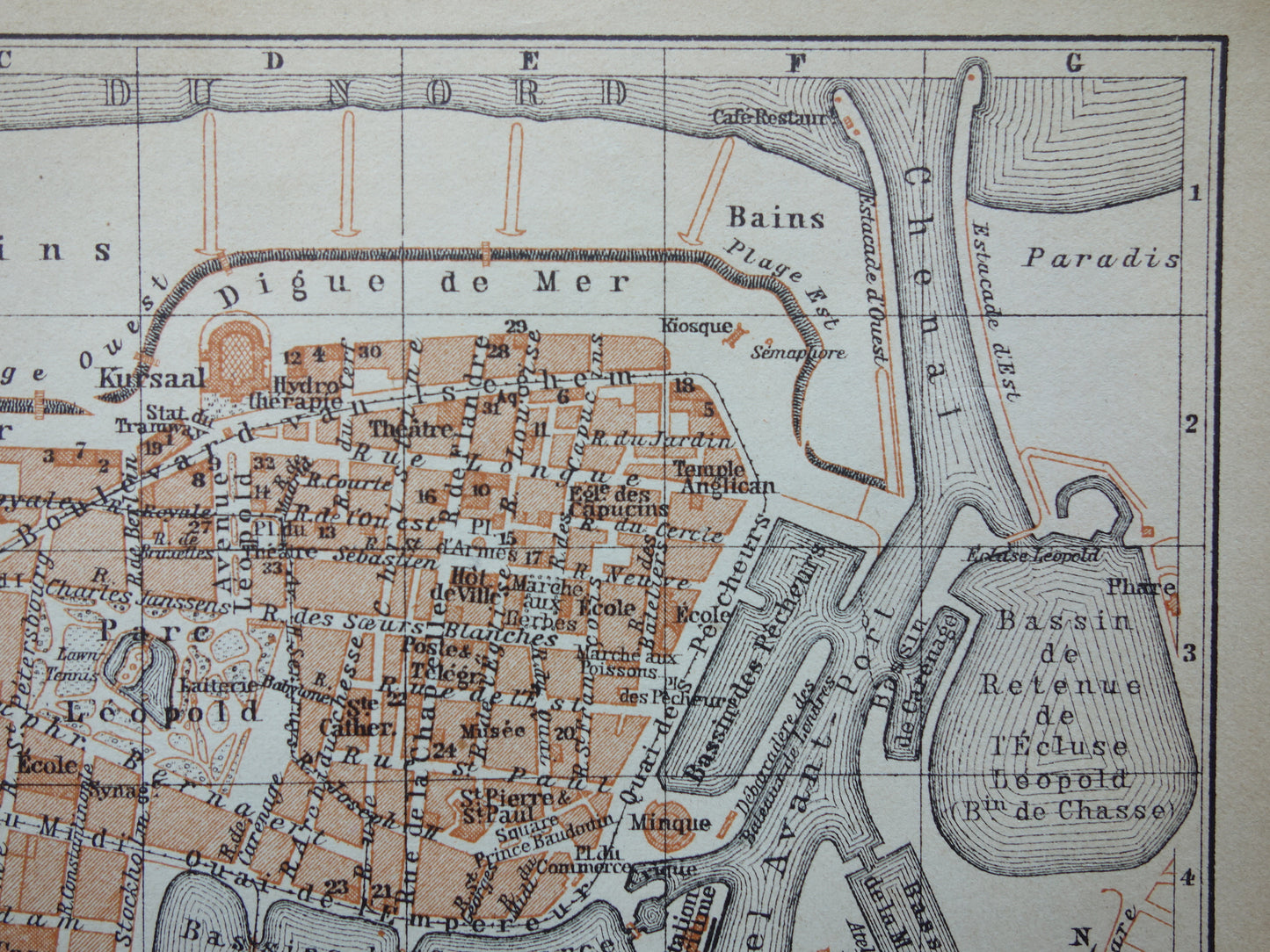 OOSTENDE oude kaart van Ostende België uit 1904 kleine originele antieke plattegrond landkaart