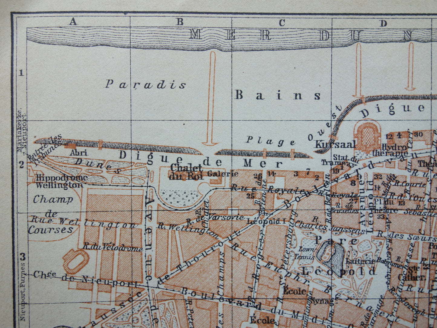 OOSTENDE oude kaart van Ostende België uit 1904 kleine originele antieke plattegrond landkaart