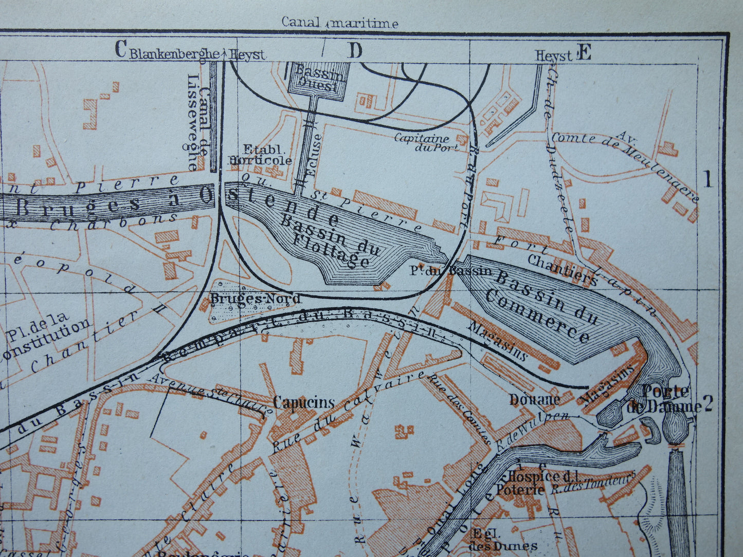 BRÜGGE alte Karte von Brügge, Belgien, aus dem Jahr 1910 kleine originale antike Karte