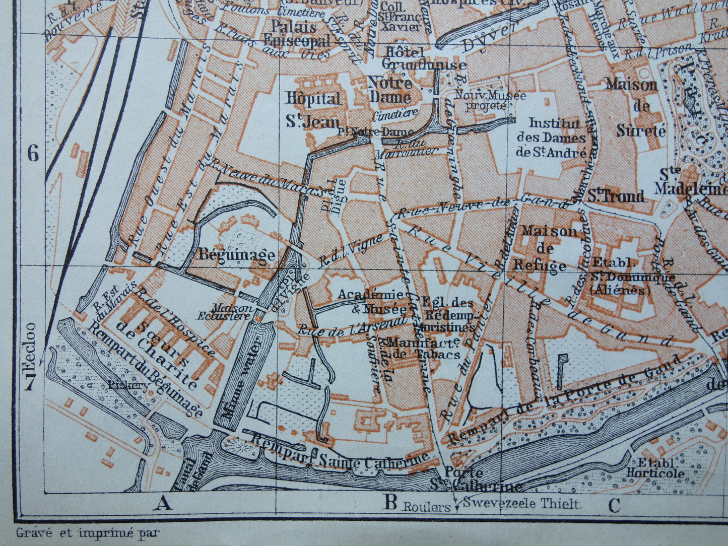 BRÜGGE alte Karte von Brügge, Belgien, aus dem Jahr 1910 kleine originale antike Karte