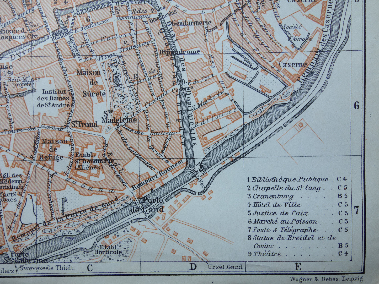 BRÜGGE alte Karte von Brügge, Belgien, aus dem Jahr 1910 kleine originale antike Karte
