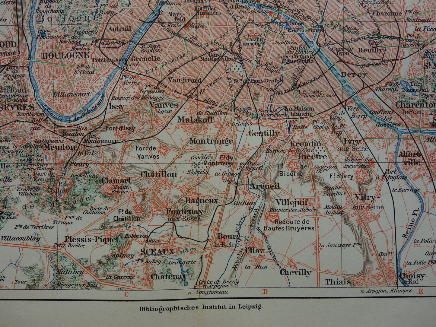 PARIJS oude kaart van Parijs en omgeving 1913 originele antieke Duitse landkaart Versailles Rambouillet