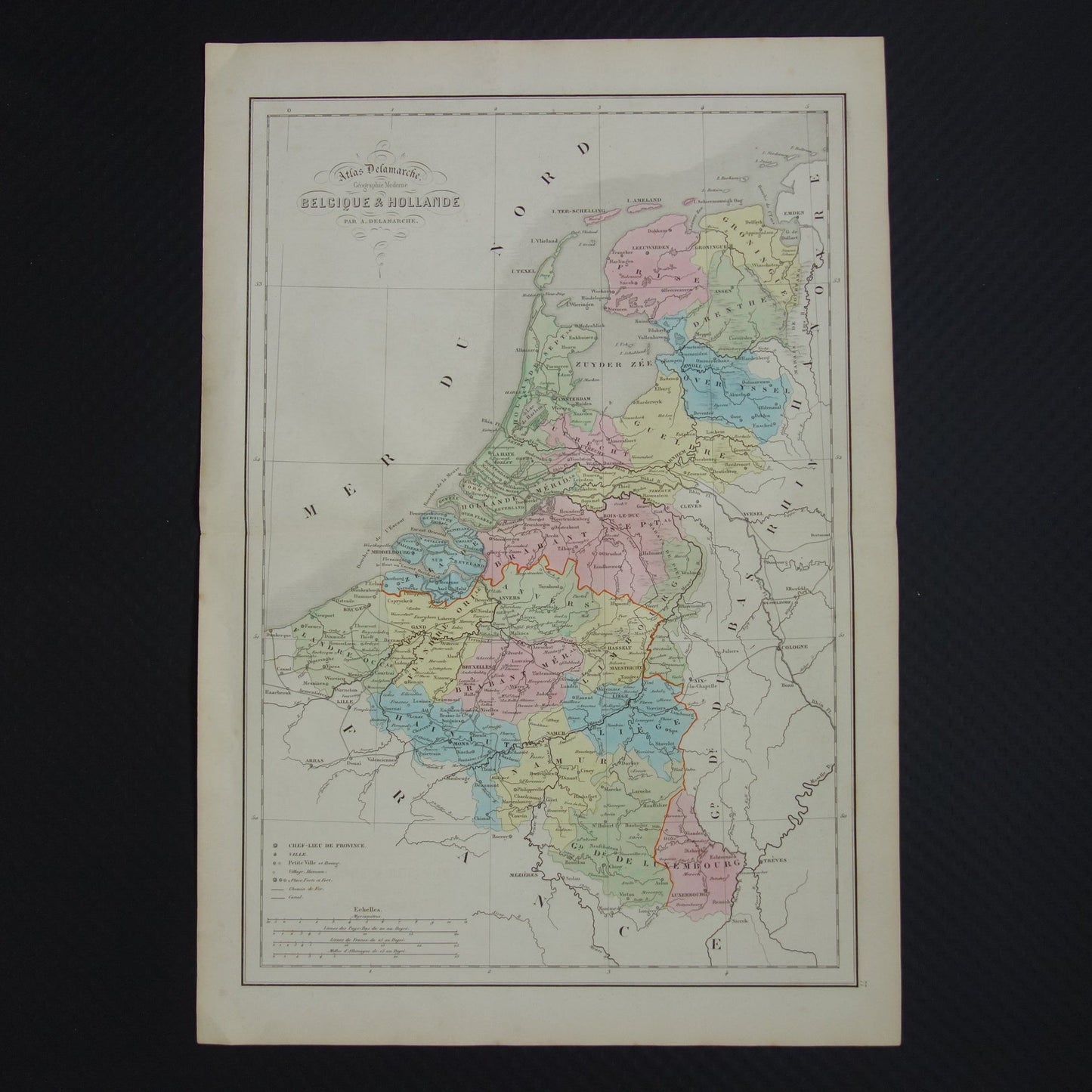 Nederland en België oude kaart uit 1859 - prachtige originele antieke landkaart 
