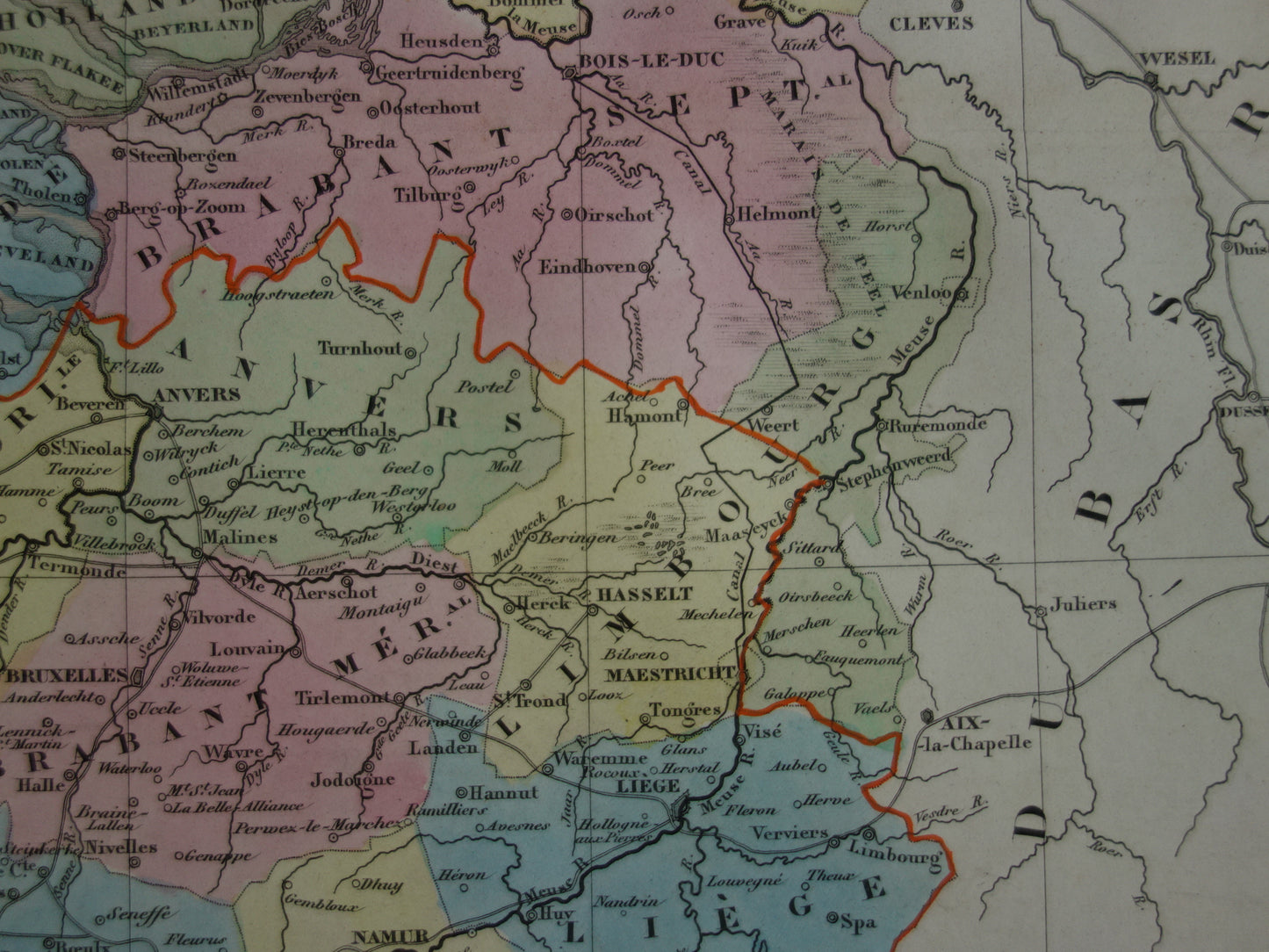 Nederland en België oude kaart uit 1859 - prachtige originele antieke landkaart