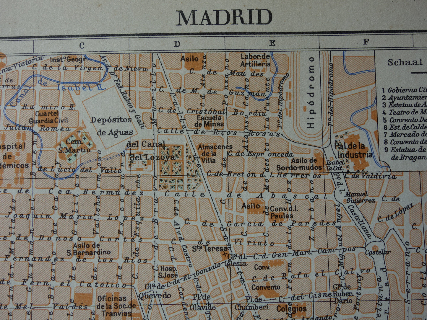 MADRID oude kaart van Madrid Spanje uit 1936 originele vintage plattegrond