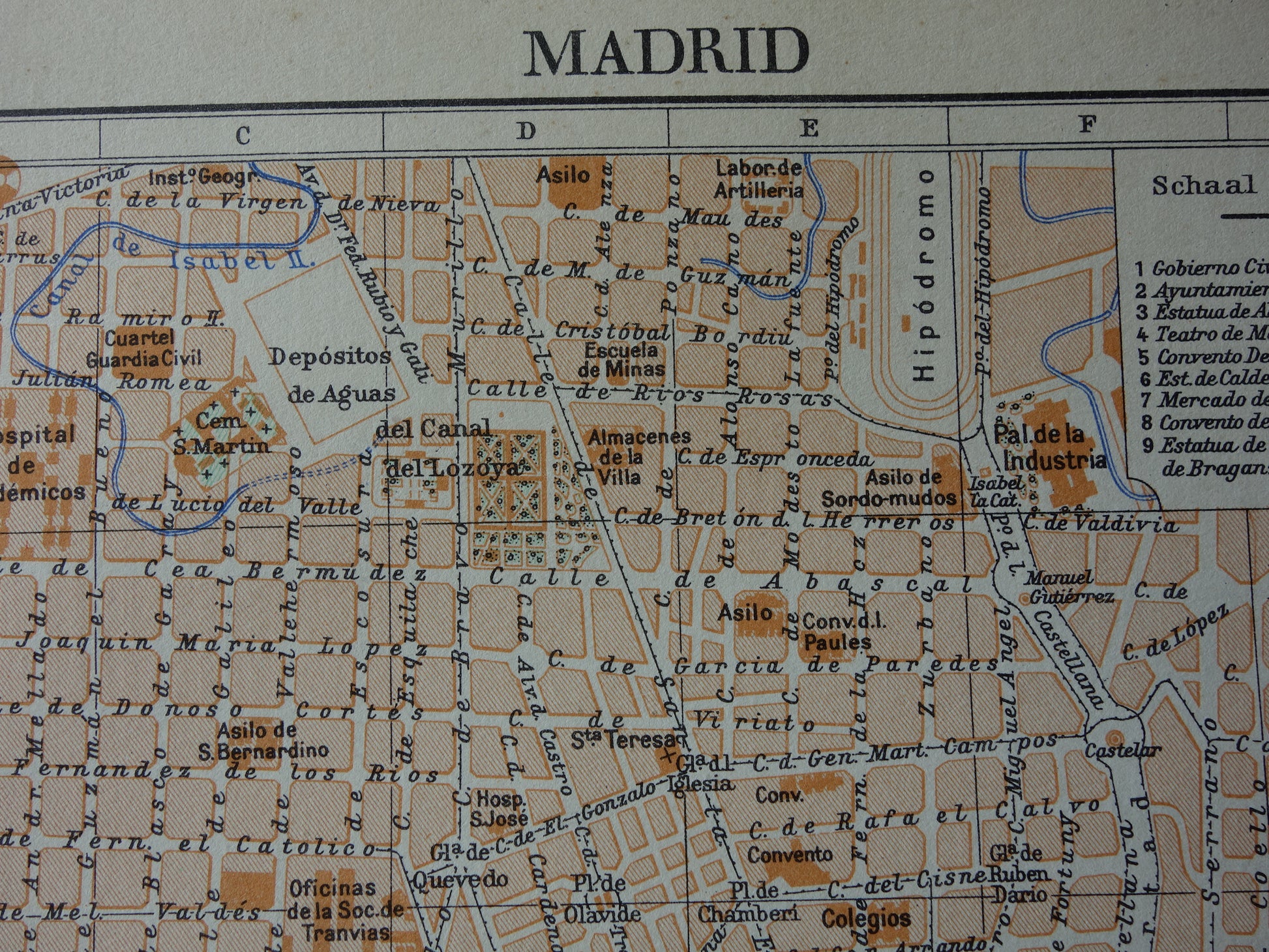 MADRID oude kaart van Madrid Spanje uit 1936 originele vintage plattegrond