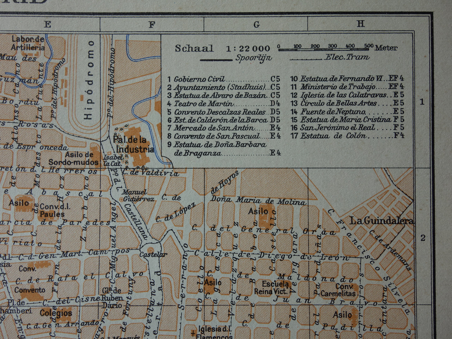 MADRID oude kaart van Madrid Spanje uit 1936 originele vintage plattegrond