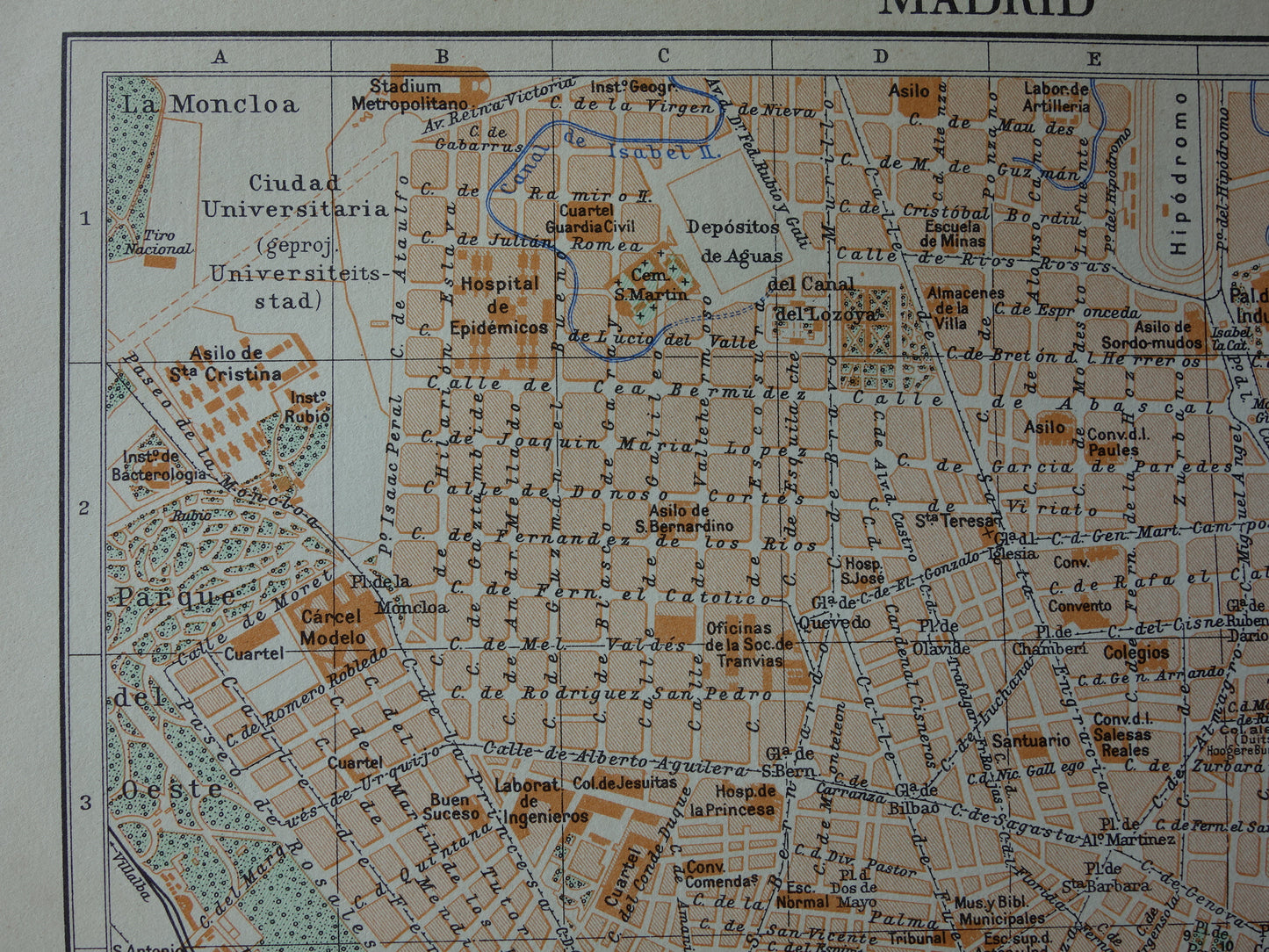 MADRID oude kaart van Madrid Spanje uit 1936 originele vintage plattegrond