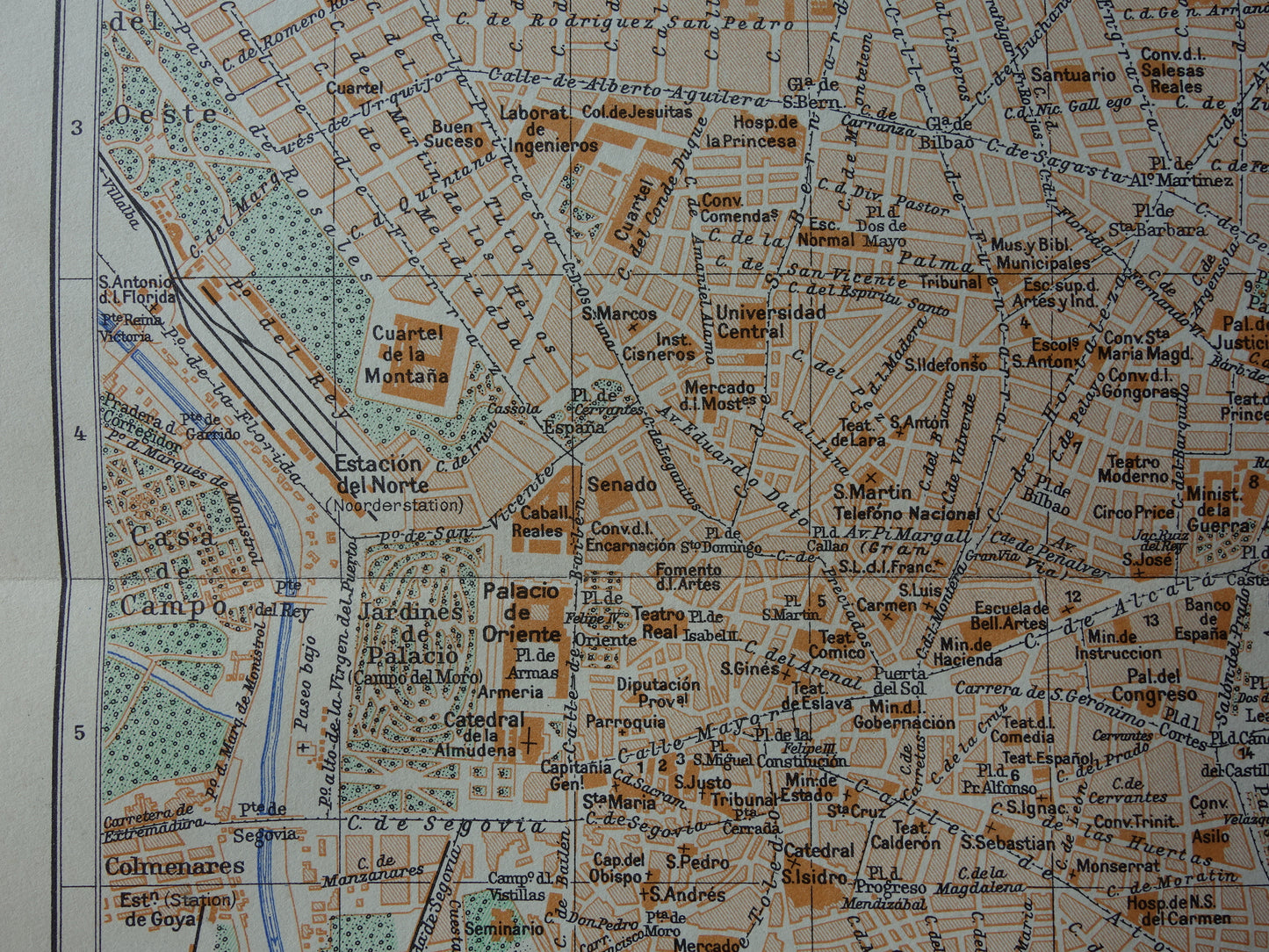 MADRID oude kaart van Madrid Spanje uit 1936 originele vintage plattegrond