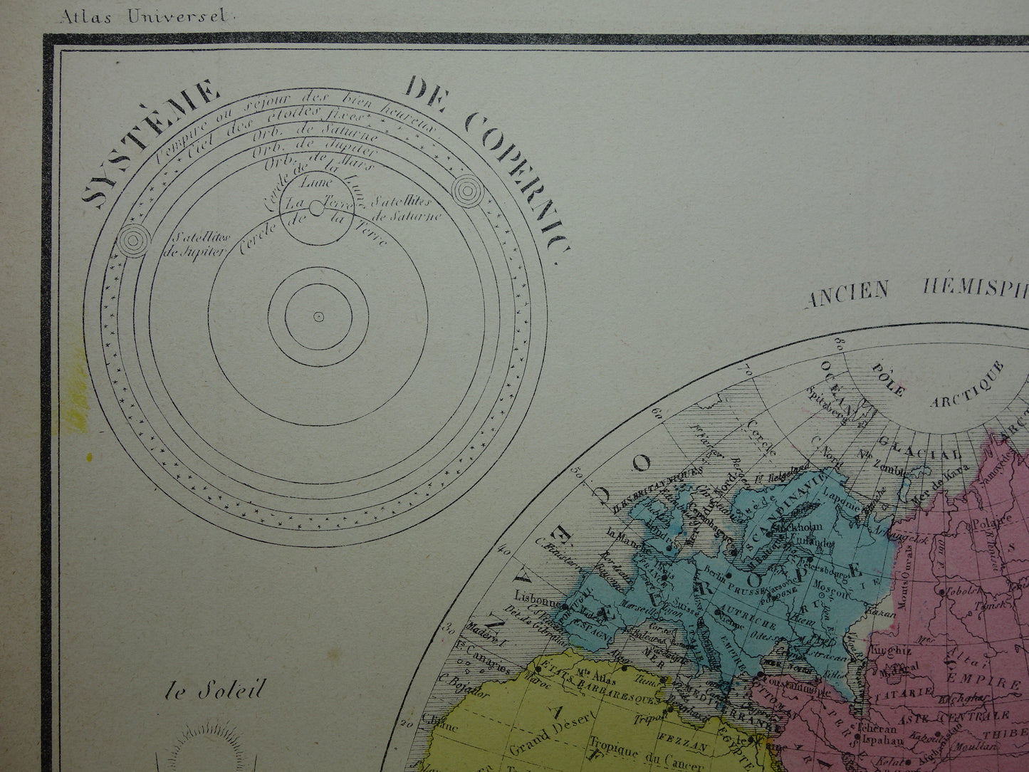 Antieke Wereldkaart uit 1877 originele Franse oude kaart van de wereld