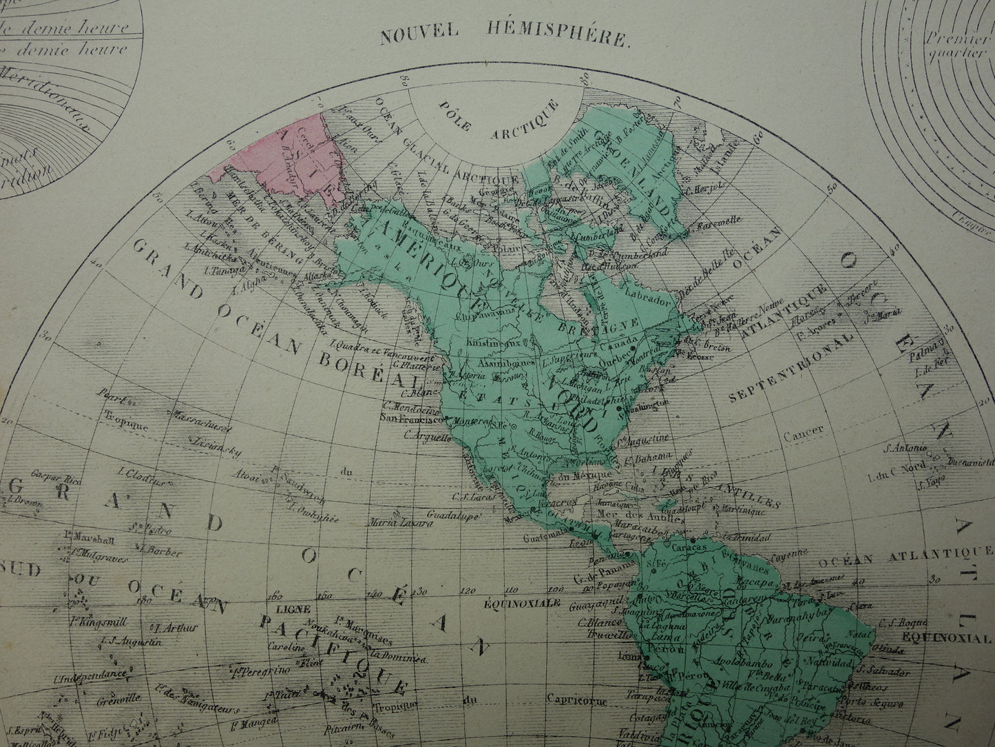 Antieke Wereldkaart uit 1877 originele Franse oude kaart van de wereld