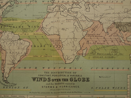 The distribution of constant periodical and variable winds over the globe and the regions visited by storms and hurricanes