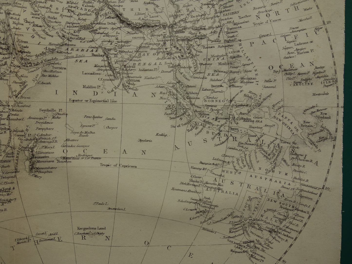 WERELDKAART oude kaart van de Wereld uit 1860 Originele antieke Engelse landkaart z/w