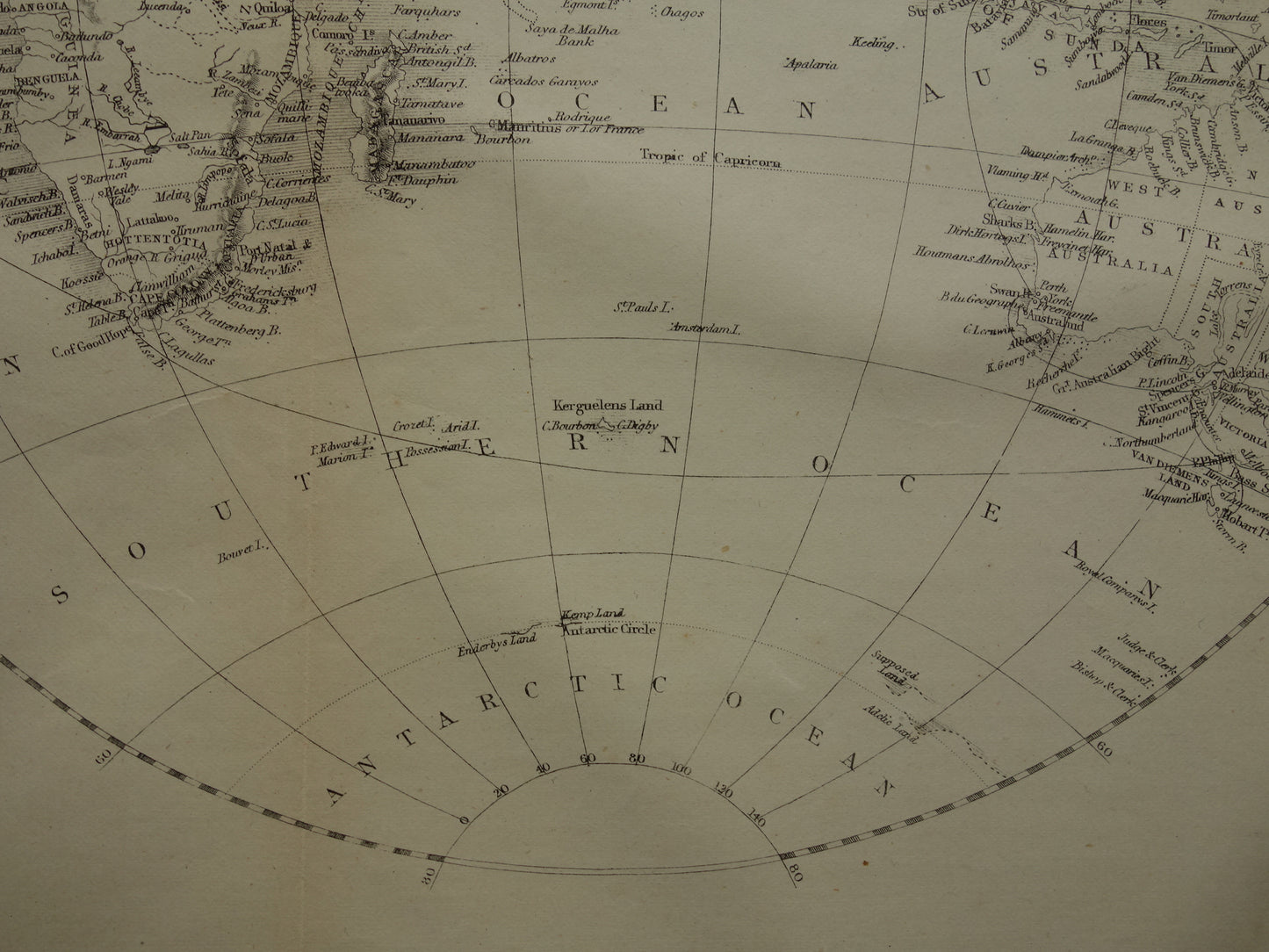 WERELDKAART oude kaart van de Wereld uit 1860 Originele antieke Engelse landkaart z/w