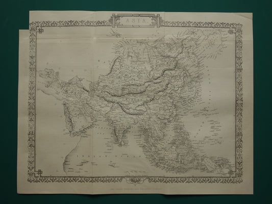 Azië oude kaart van Azië uit 1860 Originele antieke Engelse landkaart z/w continent Azië