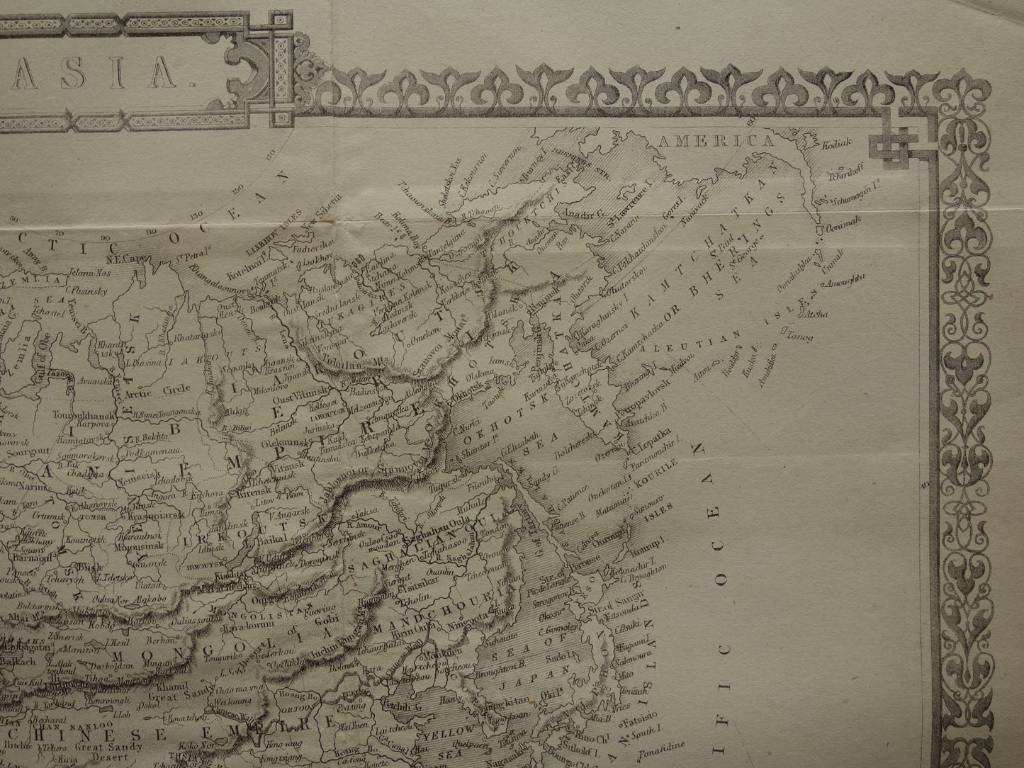 Azië oude kaart van Azië uit 1860 Originele antieke Engelse landkaart z/w continent Azië