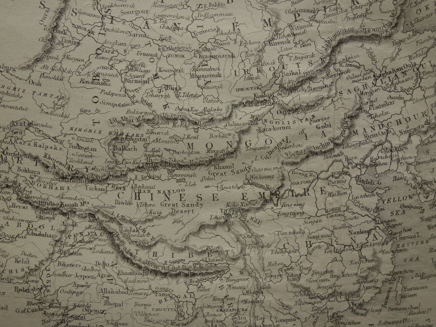 Azië oude kaart van Azië uit 1860 Originele antieke Engelse landkaart z/w continent Azië