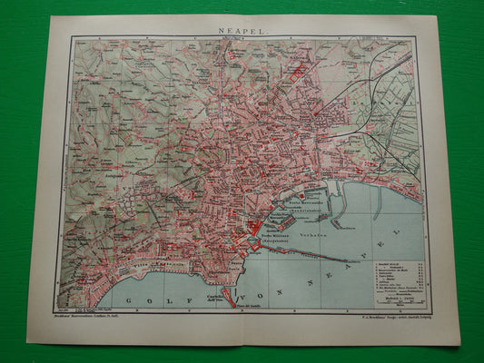 NAPELS antieke plattegrond 115+ jaar oude kaart van Napoli Italië uit 1905 - originele vintage historische kaarten