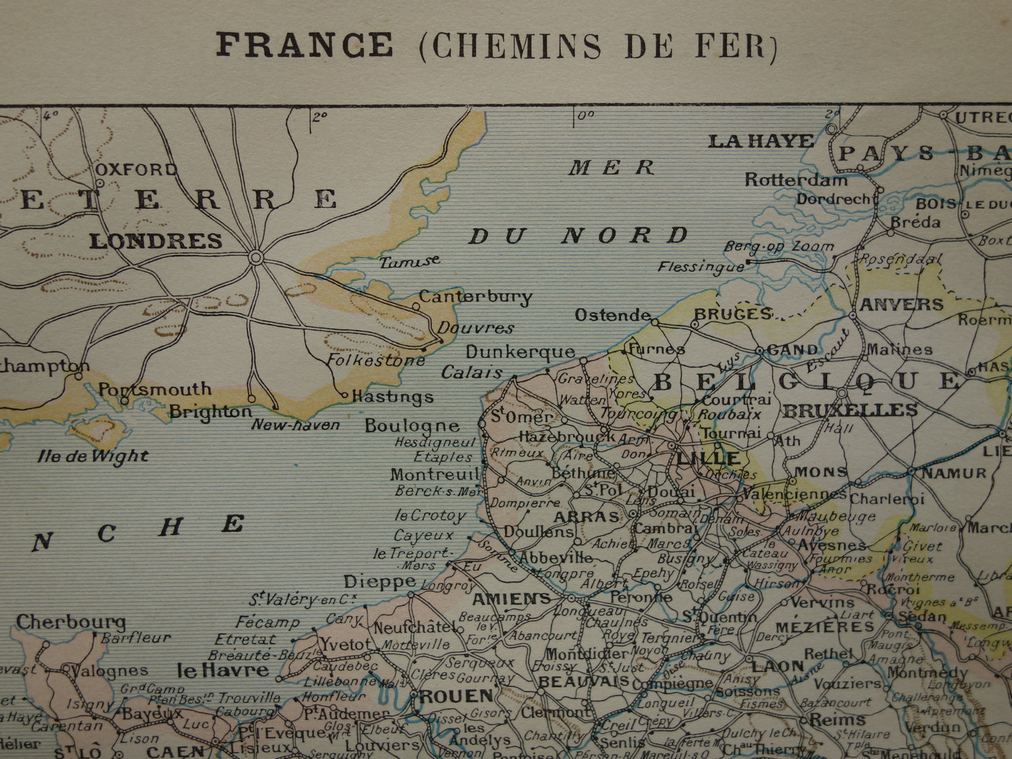 Oude kaart van Frankrijk met spoorwegen Antieke landkaart uit 1902 Vintage kaarten Franse spoorlijnen