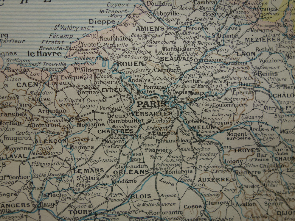 Oude kaart van Frankrijk met spoorwegen Antieke landkaart uit 1902 Vin