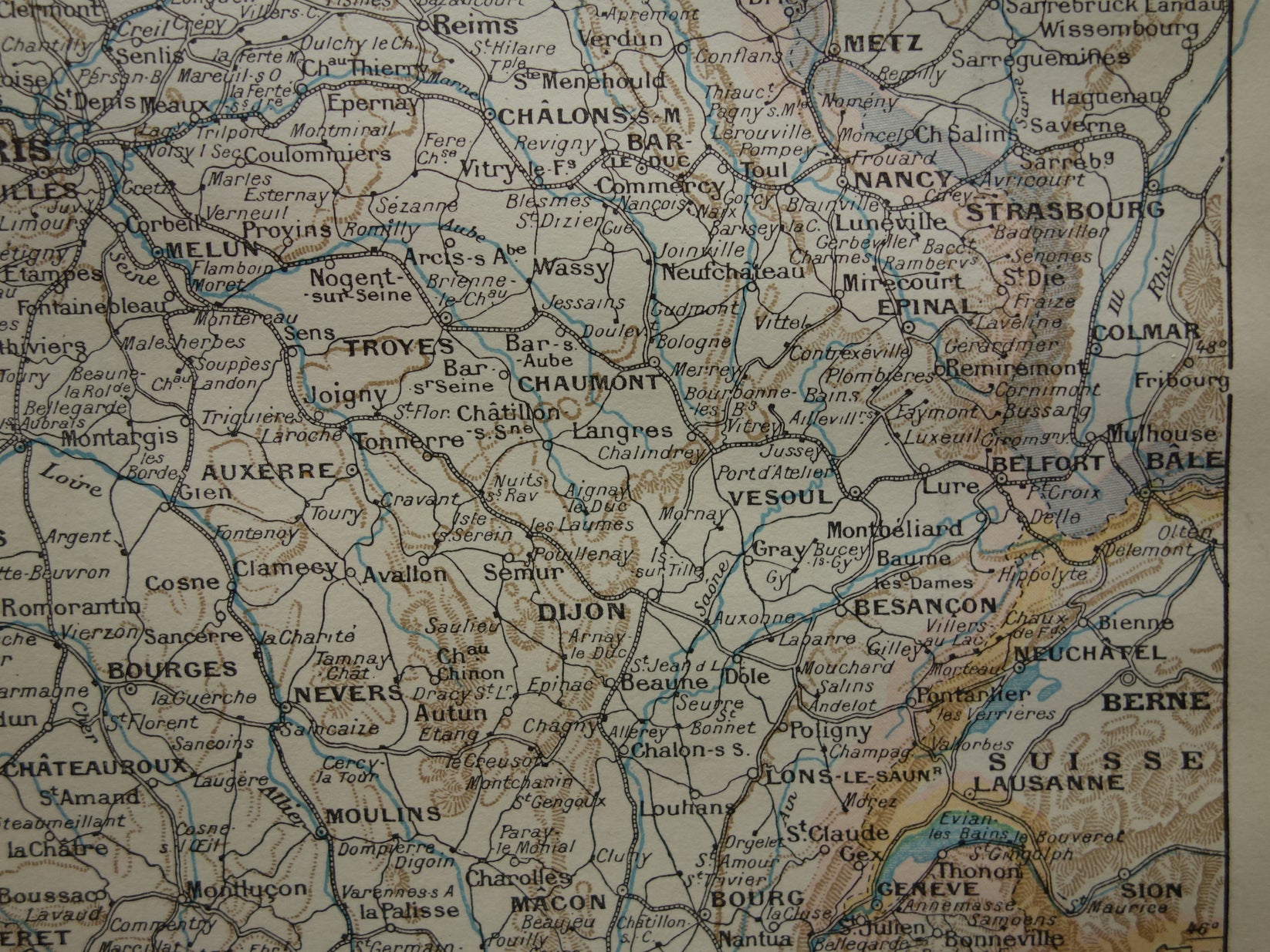 Oude kaart van Frankrijk met spoorwegen Antieke landkaart uit 1902 Vin