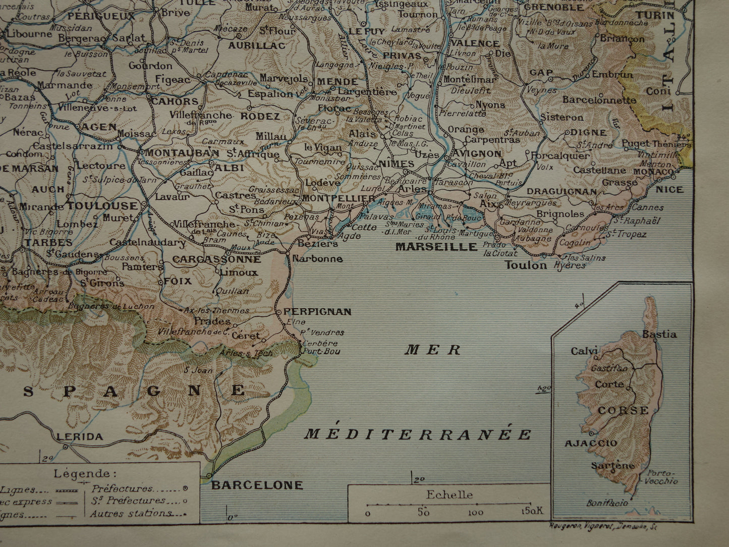 Oude kaart van Frankrijk met spoorwegen Antieke landkaart uit 1902 Vintage kaarten Franse spoorlijnen