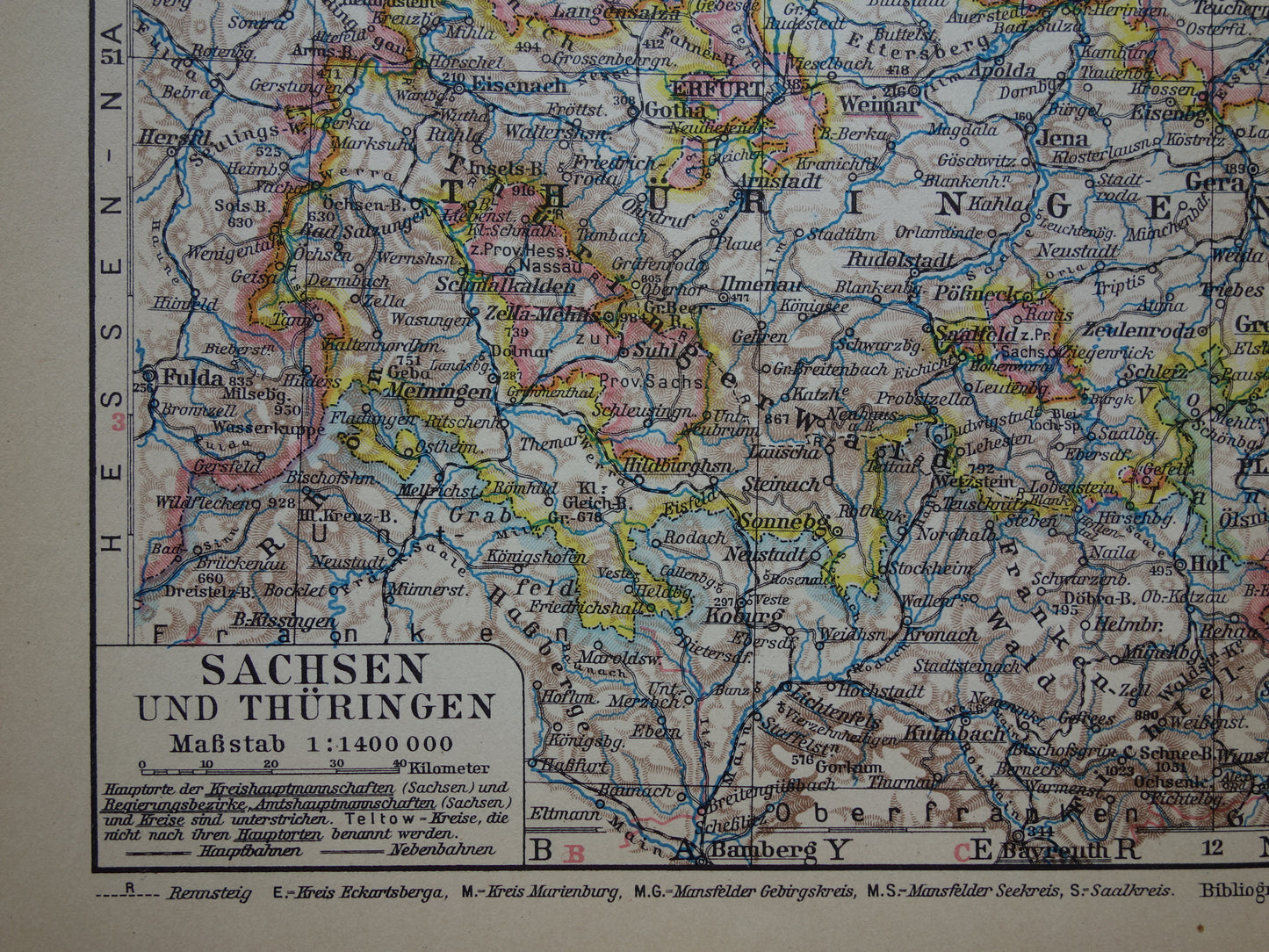 Thüringen en Saksen oude landkaart van Duitsland uit 1931 originele vintage kaart Leipzig Dresden Halle