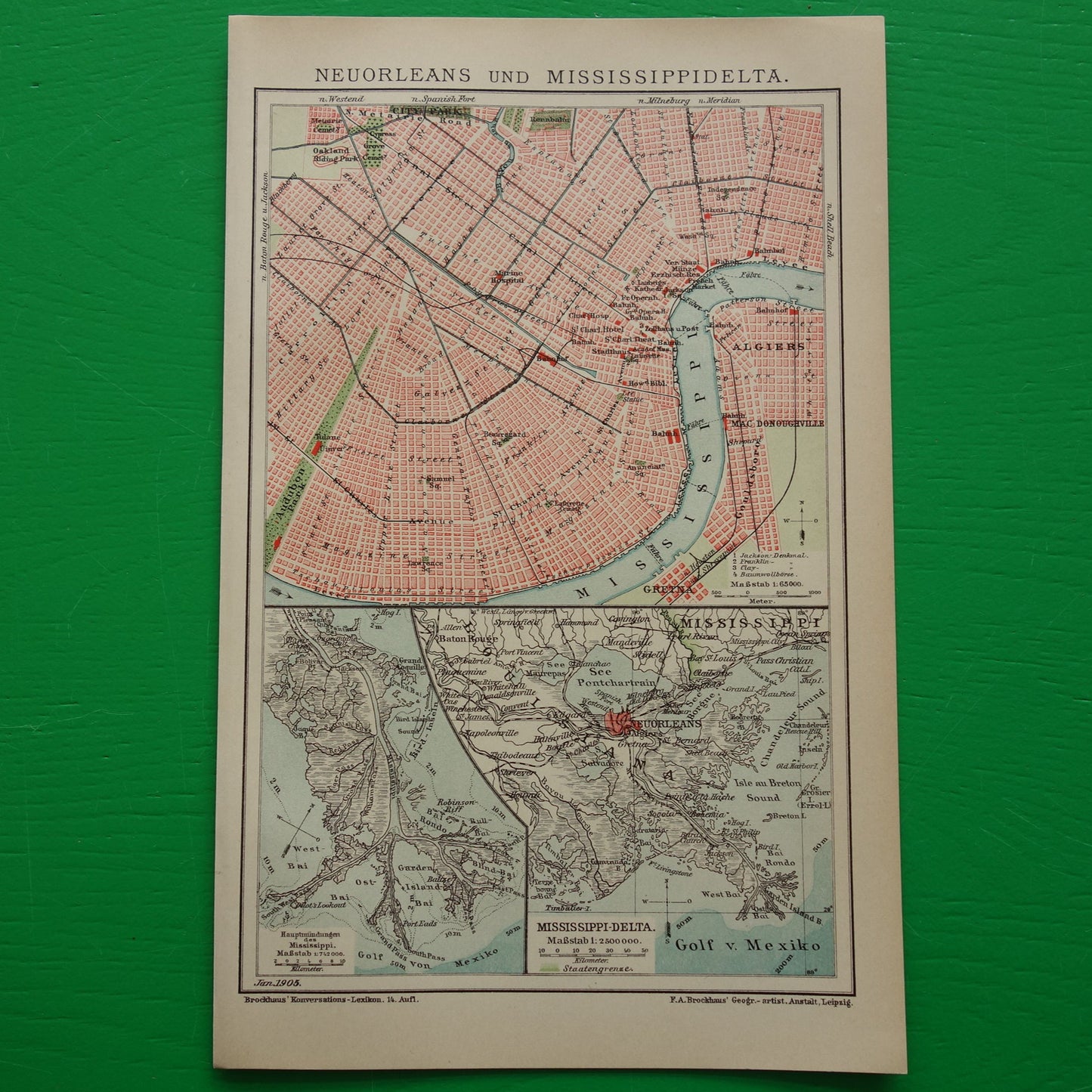 kleine antieke kaart plattegrond van New Orleans
