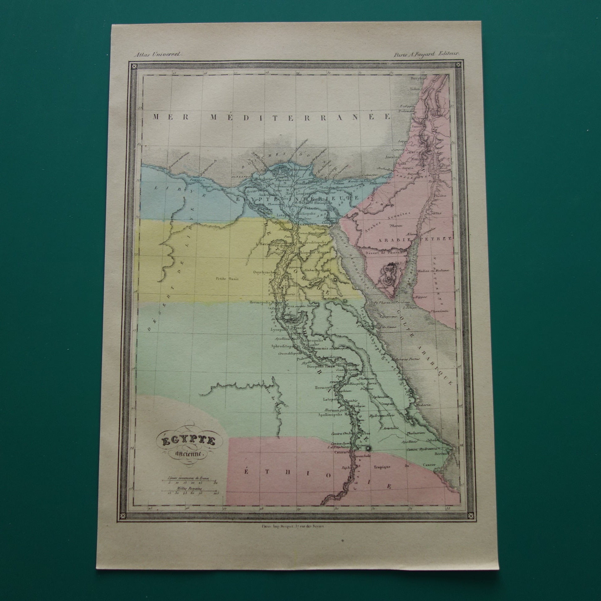 old map of ancient egypt original antique from 1877