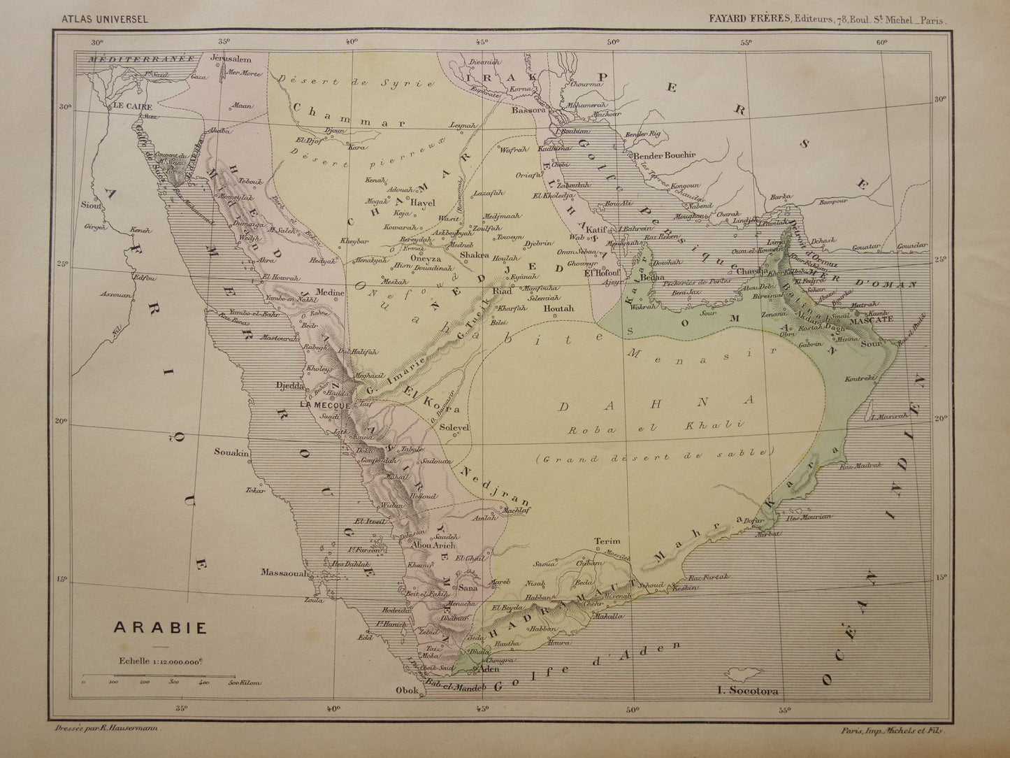 Saoedi-Arabië oude kaart van Saudi-Arabie 1896 originele antieke vintage landkaart Riyad Djedda