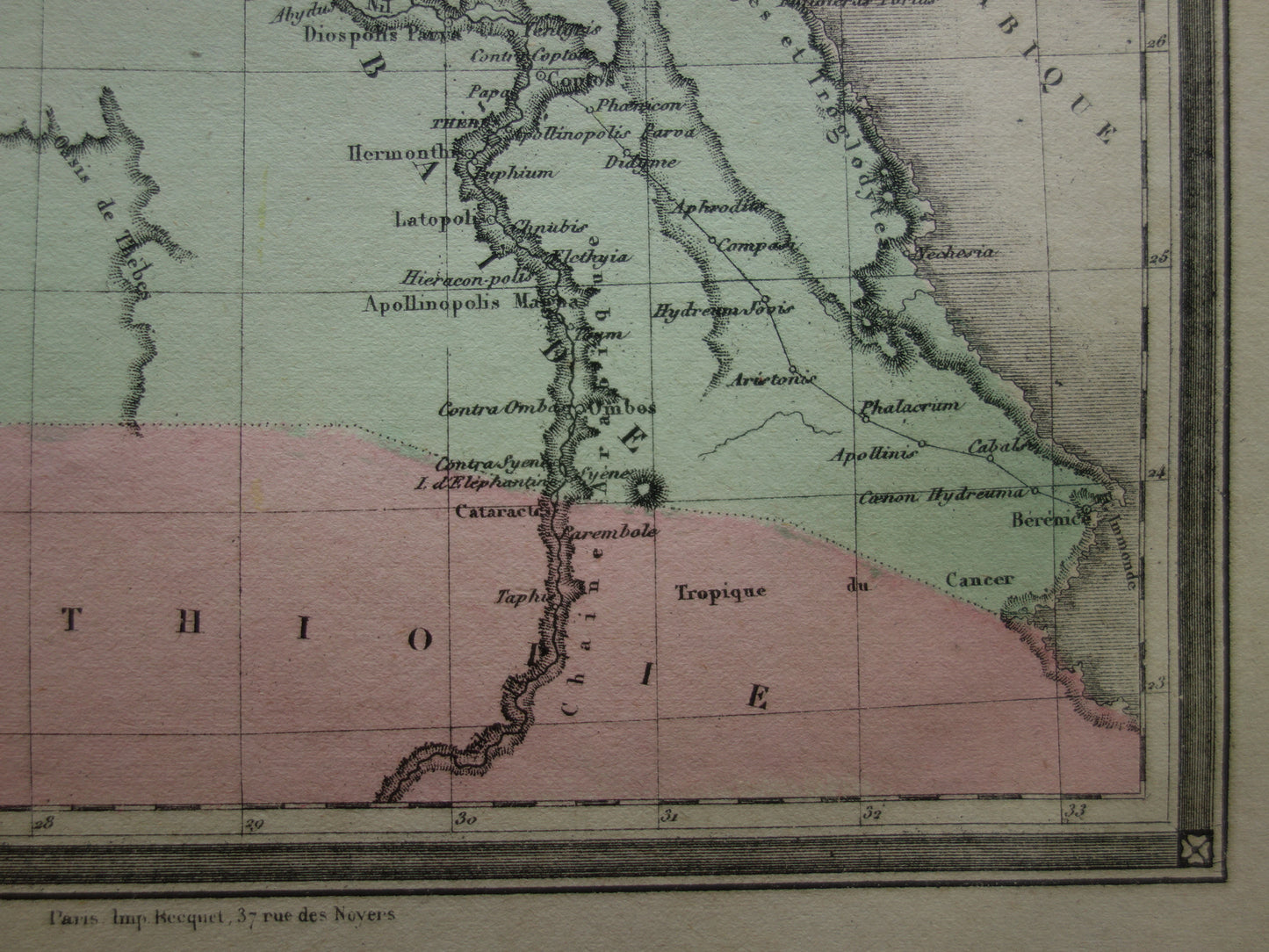 Kaart van het oude Egypte Kleurrijke antieke Franse landkaart van Egypte in klassieke oudheid - vintage kaarten