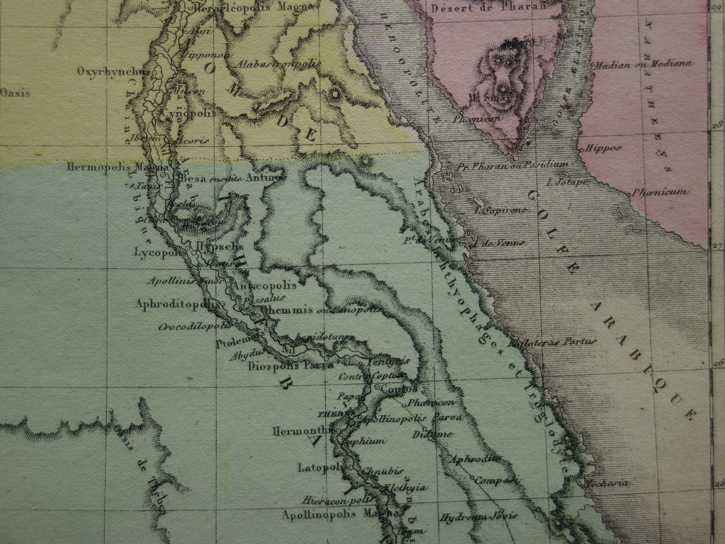 Kaart van het oude Egypte Kleurrijke antieke Franse landkaart van Egypte in klassieke oudheid - vintage kaarten