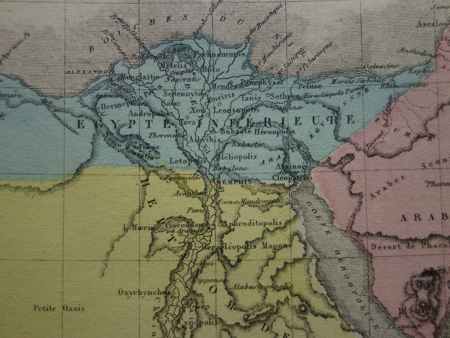 Kaart van het oude Egypte Kleurrijke antieke Franse landkaart van Egypte in klassieke oudheid - vintage kaarten