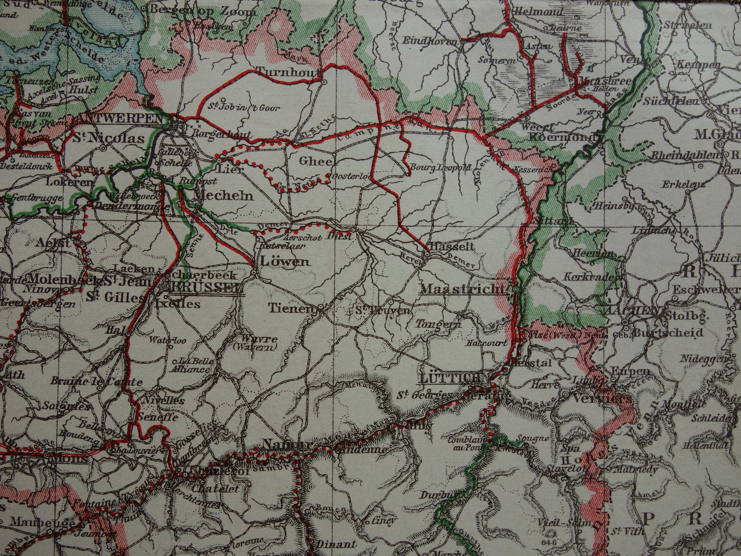 Oude kaart van waterwegen in NEDERLAND en BELGIË uit 1905 originele antieke landkaart Scheepvaart Kanalen Rivieren Maritieme kaarten