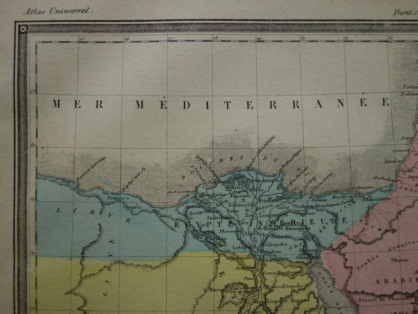 Kaart van het oude Egypte Kleurrijke antieke Franse landkaart van Egypte in klassieke oudheid - vintage kaarten