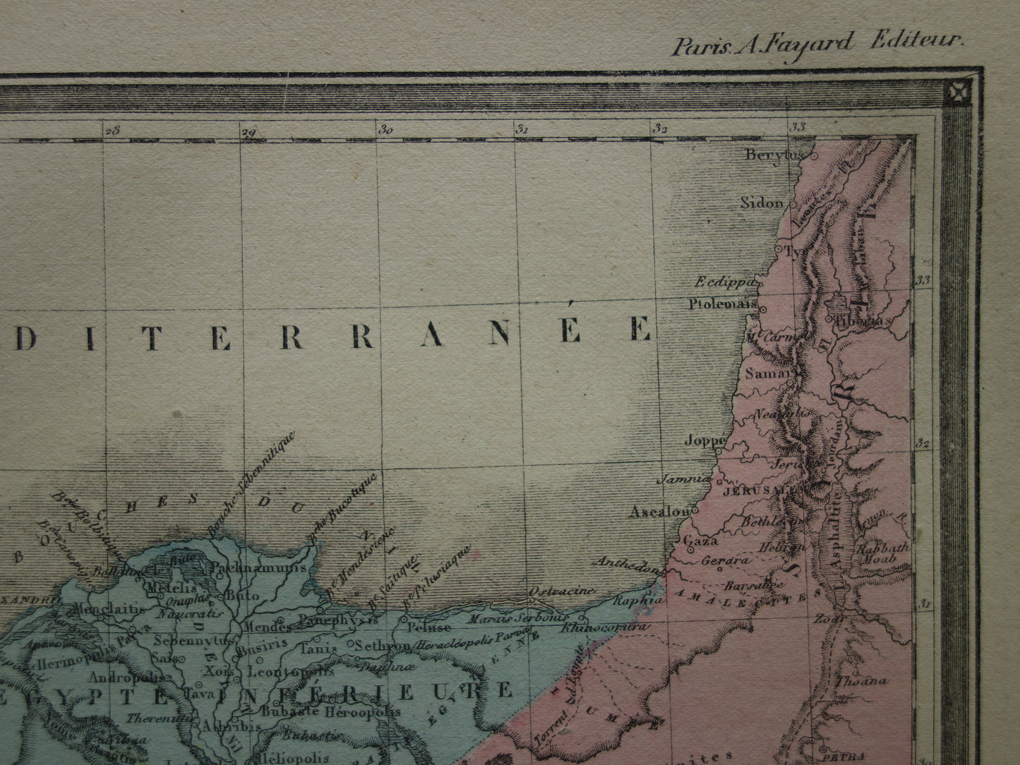 Kaart van het oude Egypte Kleurrijke antieke Franse landkaart van Egypte in klassieke oudheid - vintage kaarten