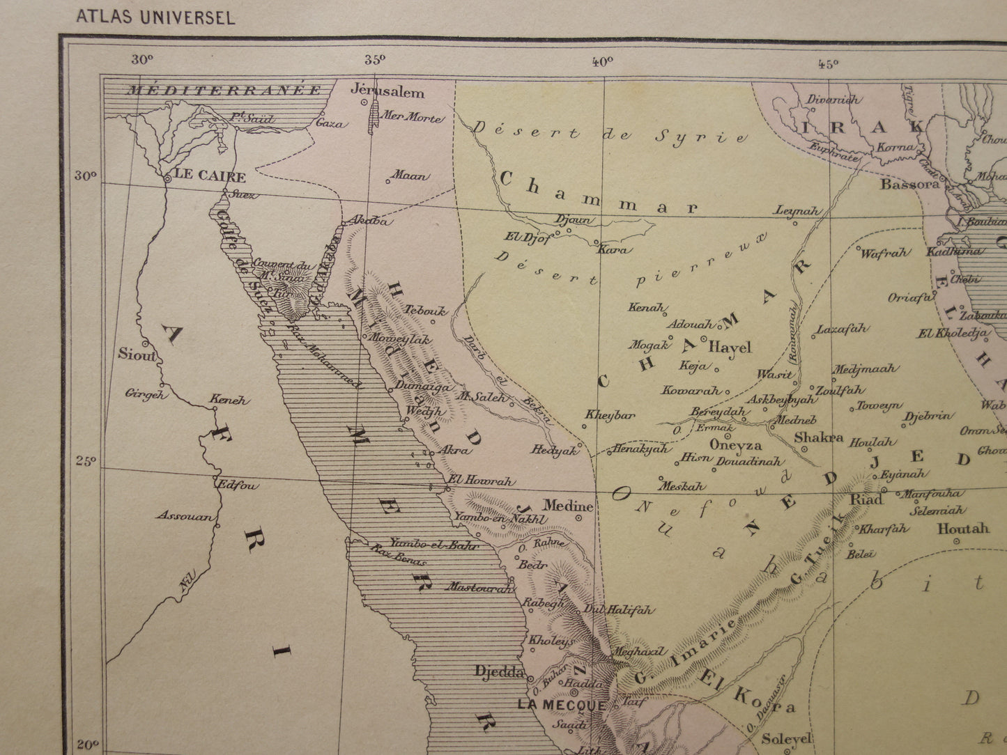 Saoedi-Arabië oude kaart van Saudi-Arabie 1896 originele antieke vintage landkaart Riyad Djedda
