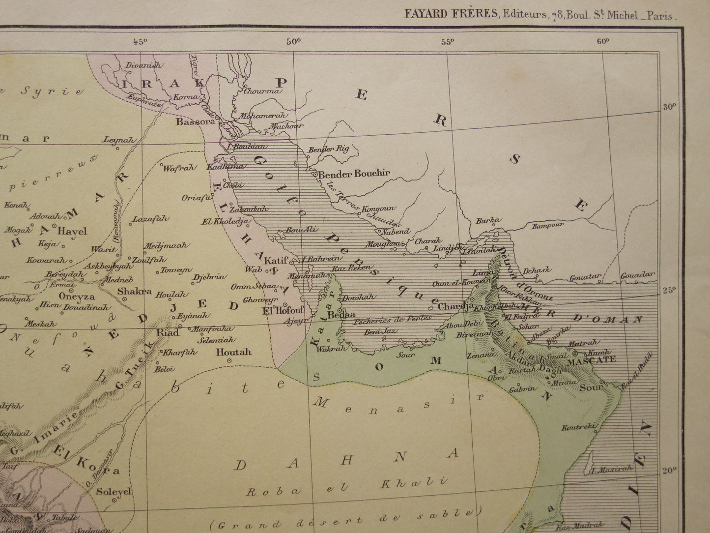 Saoedi-Arabië oude kaart van Saudi-Arabie 1896 originele antieke vintage landkaart Riyad Djedda