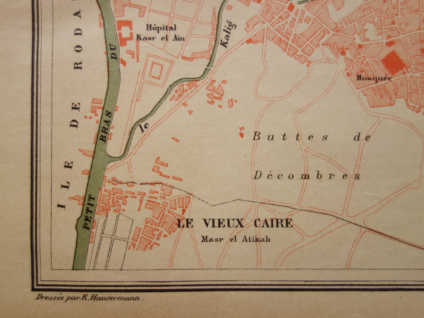 Oude kaart van Caïro Egypte uit 1877 antieke Franse plattegrond van Cairo
