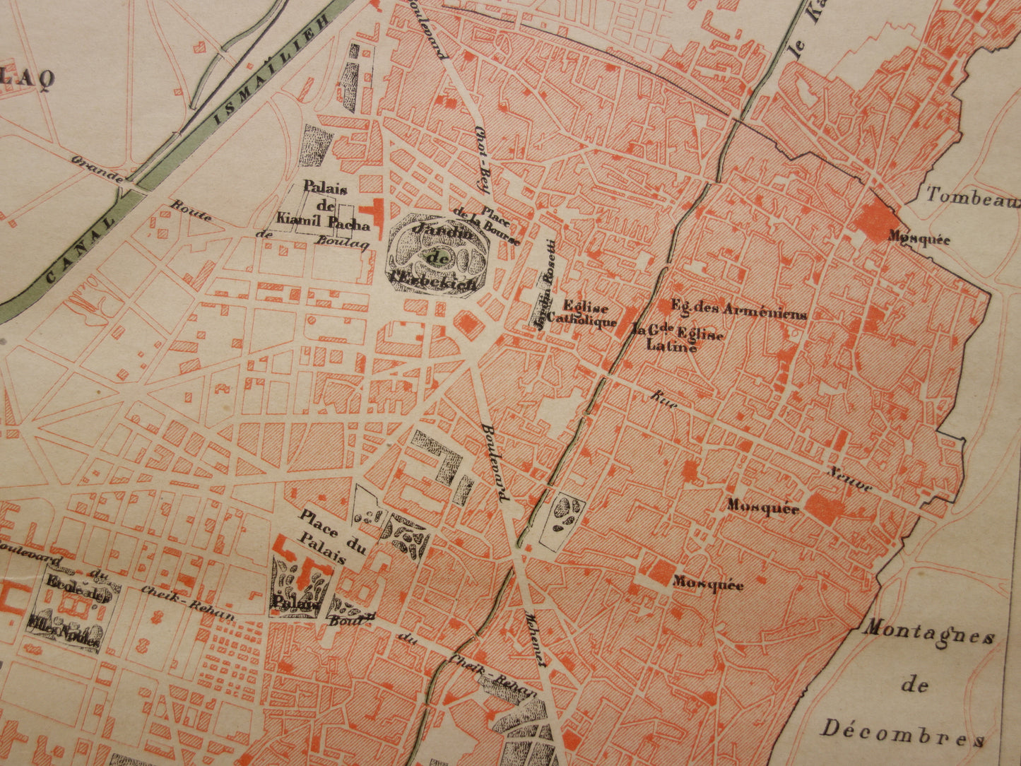 Oude kaart van Caïro Egypte uit 1877 antieke Franse plattegrond van Cairo