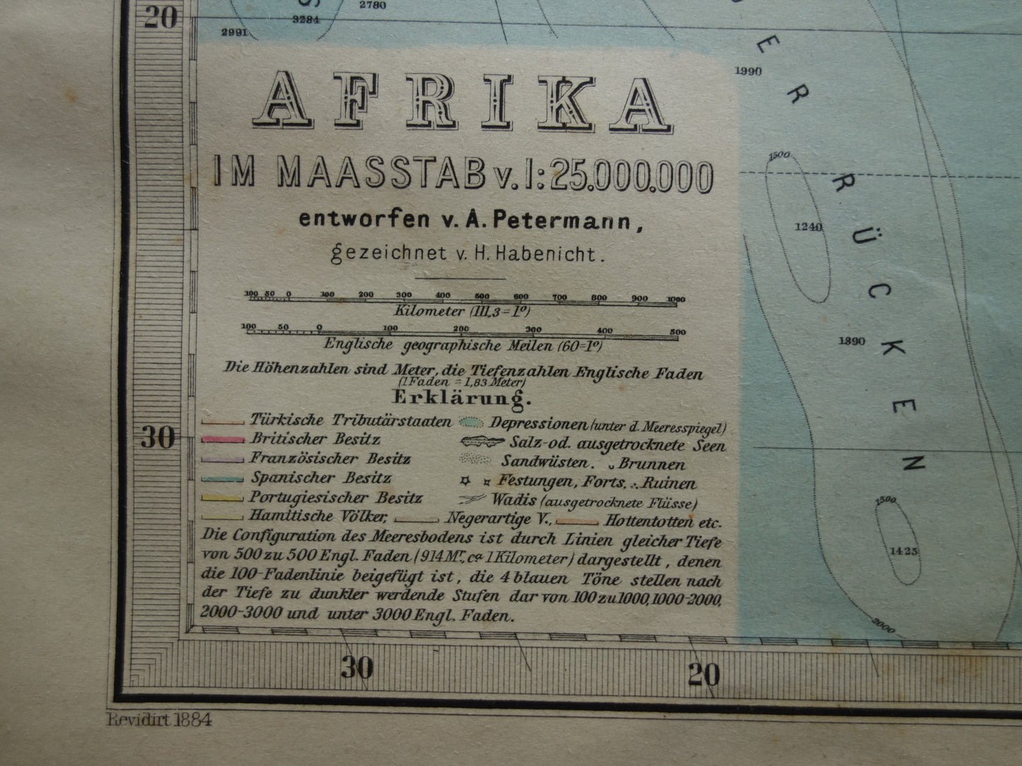 Antieke landkaart van Afrika in 1884 Grote originele 140+ jaar oude handgekleurde kaart poster van Afrikaans continent